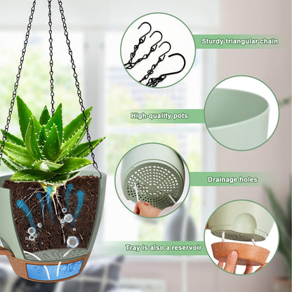 Lucieblessdesign 3 Pack Hanging Planter Indoor Outdoor Flower Pots 7/6.5/5 Inch, Self-Watering Hanging Pot with Drainage Holes Hanging Baskets Holder Plant Pots for Garden (Green)