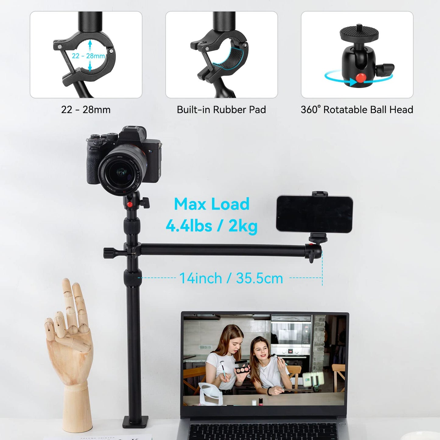 SMALLRIG Camera Desk Mount Table Stand with Magic Arm and 1/4" Ball Head, 13"-35.4" Adjustable Light Stand, Tabletop C Clamp for DSLR Camera, Ring Light, Live Streaming, Photo Video Shooting - 3992