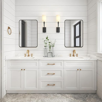 Wall Mount Mirror for Bathroom, Brushed Black Metal Framed Rounded Corner Rectangular Vanity Mirror (18" x 24", Black)