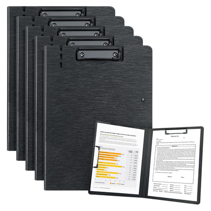 URbantin A4 Clipboard,5 Pack Foldable Clipboards with Two Clips File Document Organiser,Clip Board for Business,Office,School or Restaurant (Black)