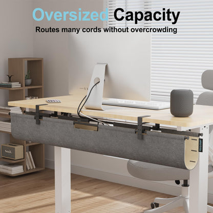 2-in-1 Under Desk Cable Management Tray & Privacy Panel, Dual-Sided Felt Cord Organizer to Hide Wires and Clutter, Desk Mount Cord Holder for Office and Home, Clamp or Screw Mount (Gray/Khaki, 45.2")