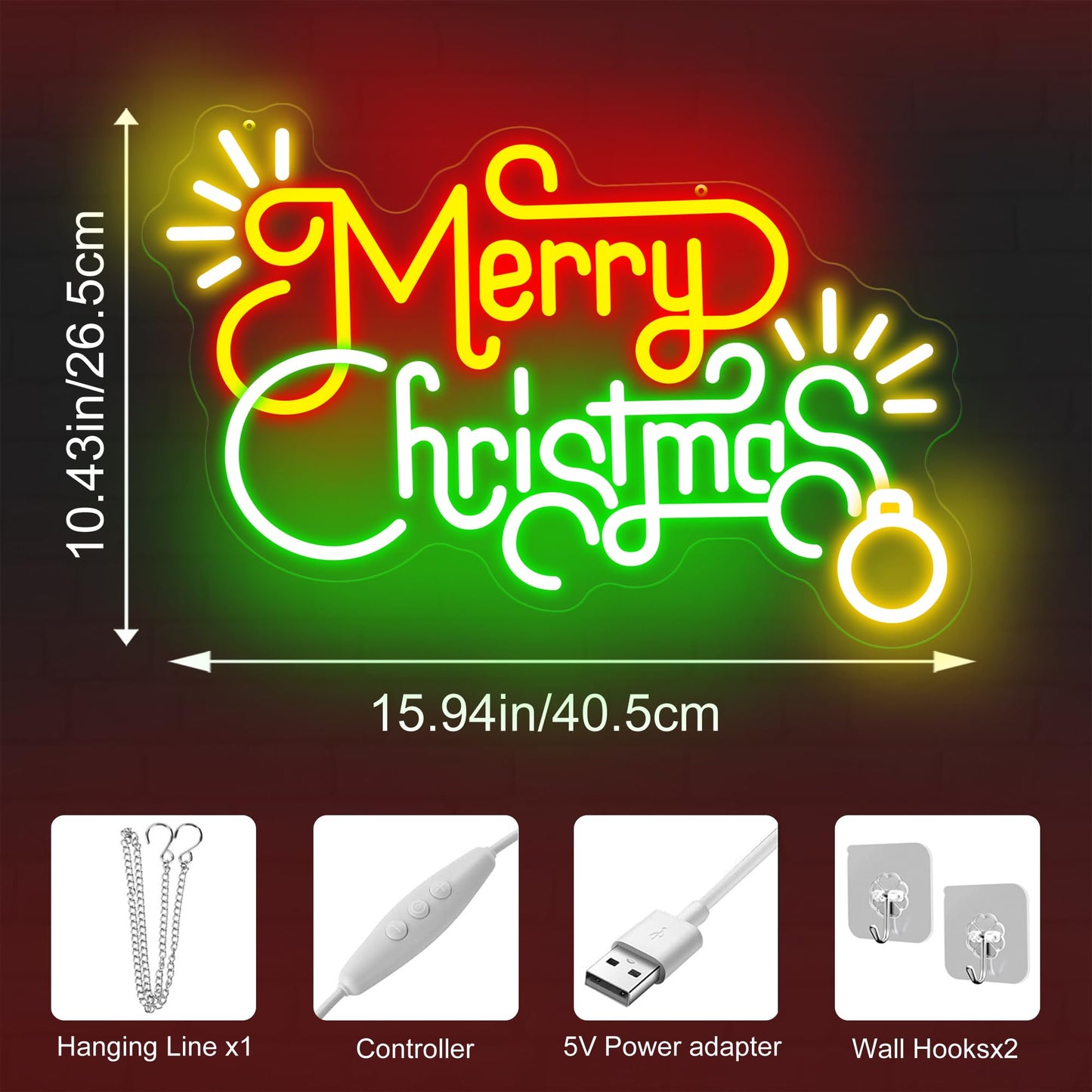 Merry Christmas LED Neon Sign – Festive Tree-Themed Wall Light for Holiday Home Decor, Party Backdrop & Gift, Customizable Christmas Wall Decoration 14″×10.2″