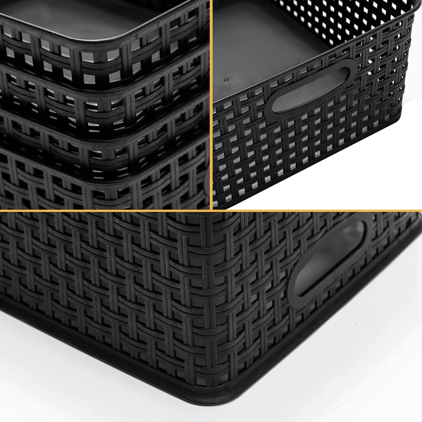 Eslite Plastic Storage Baskets for Organizing,11"X8.5"X4.7",Pack of 4 (Black)