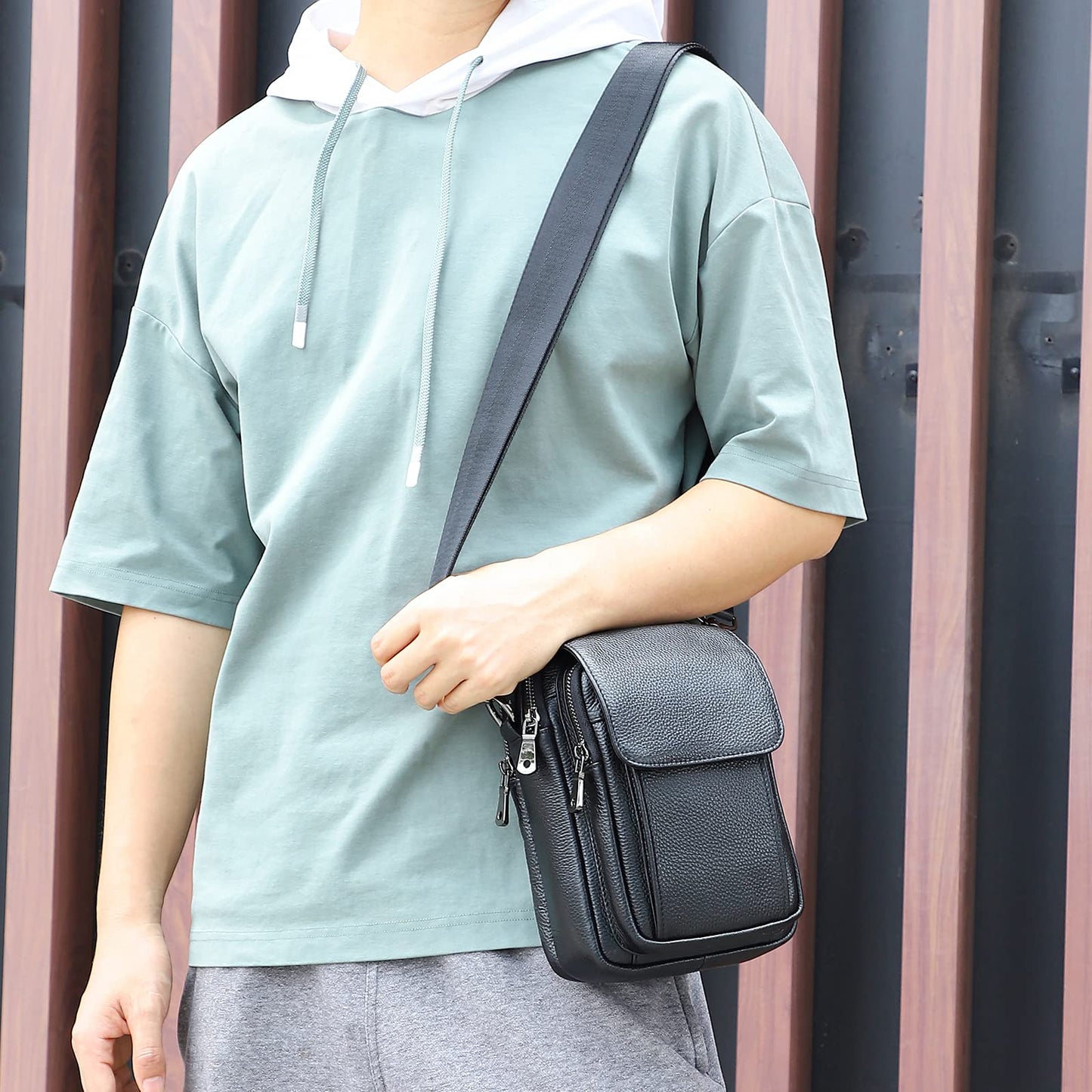Augus 100% Genuine Leather Small Messenger Bag for Men - Crossbody Shoulder Sling Travel Daypack with Magnetic Buckle, Unisex Design for Daily Commute & Travel