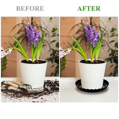 OFiSEXPT 15 Pcs Plant Saucer Set, 6, 8, 10 Inch Plastic Pot Trays, Flower Planter Saucers, Drip Trays for Indoor/Outdoor, Sturdy Plant Plate Water Catcher (Black)