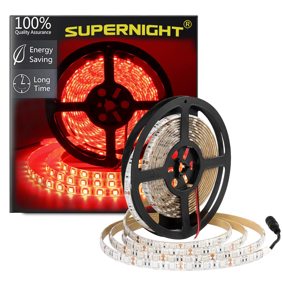 SUPERNIGHT Red LED Strip Lights Waterproof, 16.4ft 300leds Rope Lighting, Flexible Tape for TV, Boat, Vehicles, Cars, Dome, Room