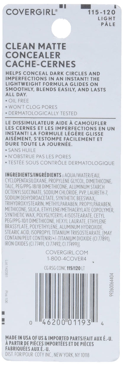 COVERGIRL - Clean Matte Concealer, Oil-Free, Lightweight Formula, Blendable, Natural-Looking Coverage, 100% Cruelty-Free