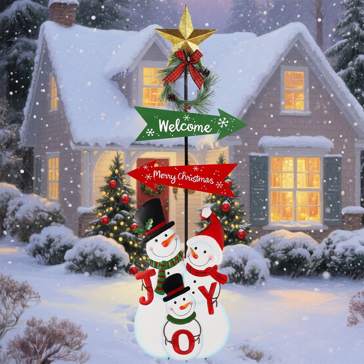 Stentec Outdoor Christmas Decorations, 50" Height Christmas Snowmen Yard Signs with Metal Stake, Xmas Yard Welcome Decorative for Holiday New Year Winter Walkway Garden Pathway Patio Lawn