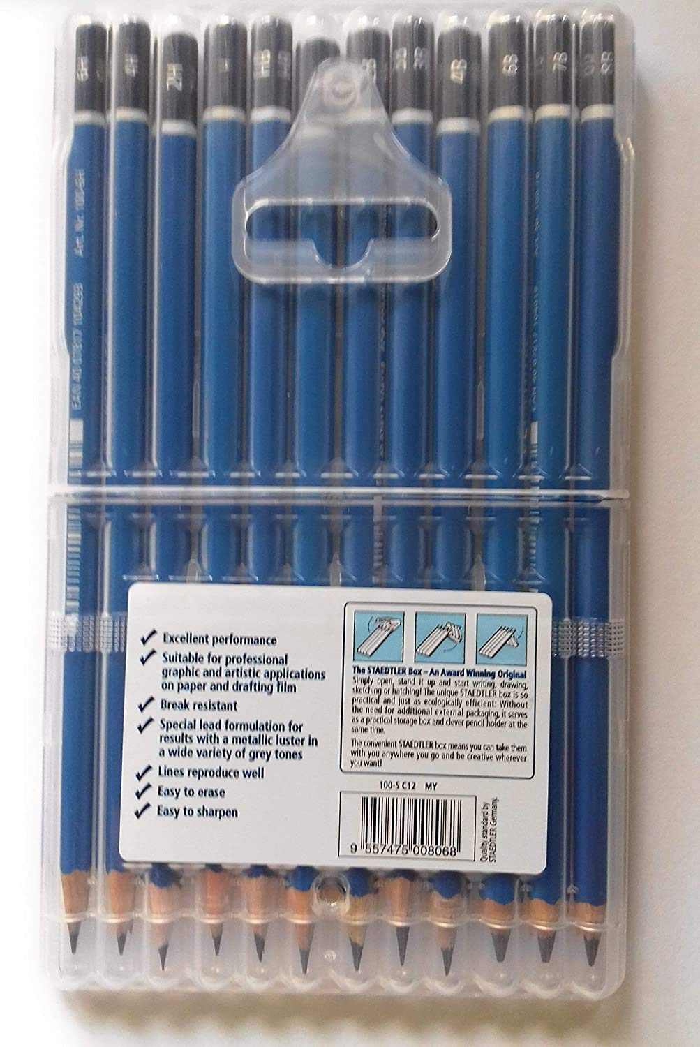 Staedtler Mars Lumograph Pencil Set – 12 Premium Graphite Drawing Pencils (6H-8B) with Sharpener & Dust-Free Eraser – Professional Sketching & Shading Kit for Artists, Designers & Students