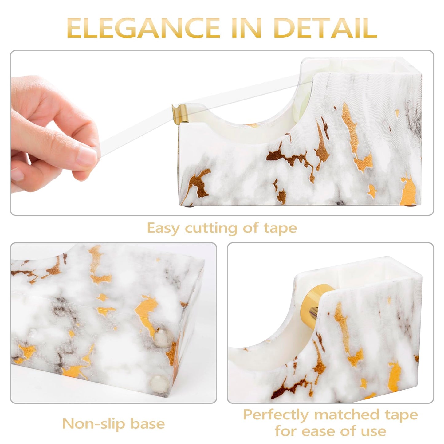 Office Desk Accessories Supplies - 13 Pcs Women Gold Marble Desk Decor Set, Cute Aesthetic Office Essentials Kit, Stapler Tape Dispenser Pen Organizer, Acrylic Mini Teacher Stuff for School Home Work