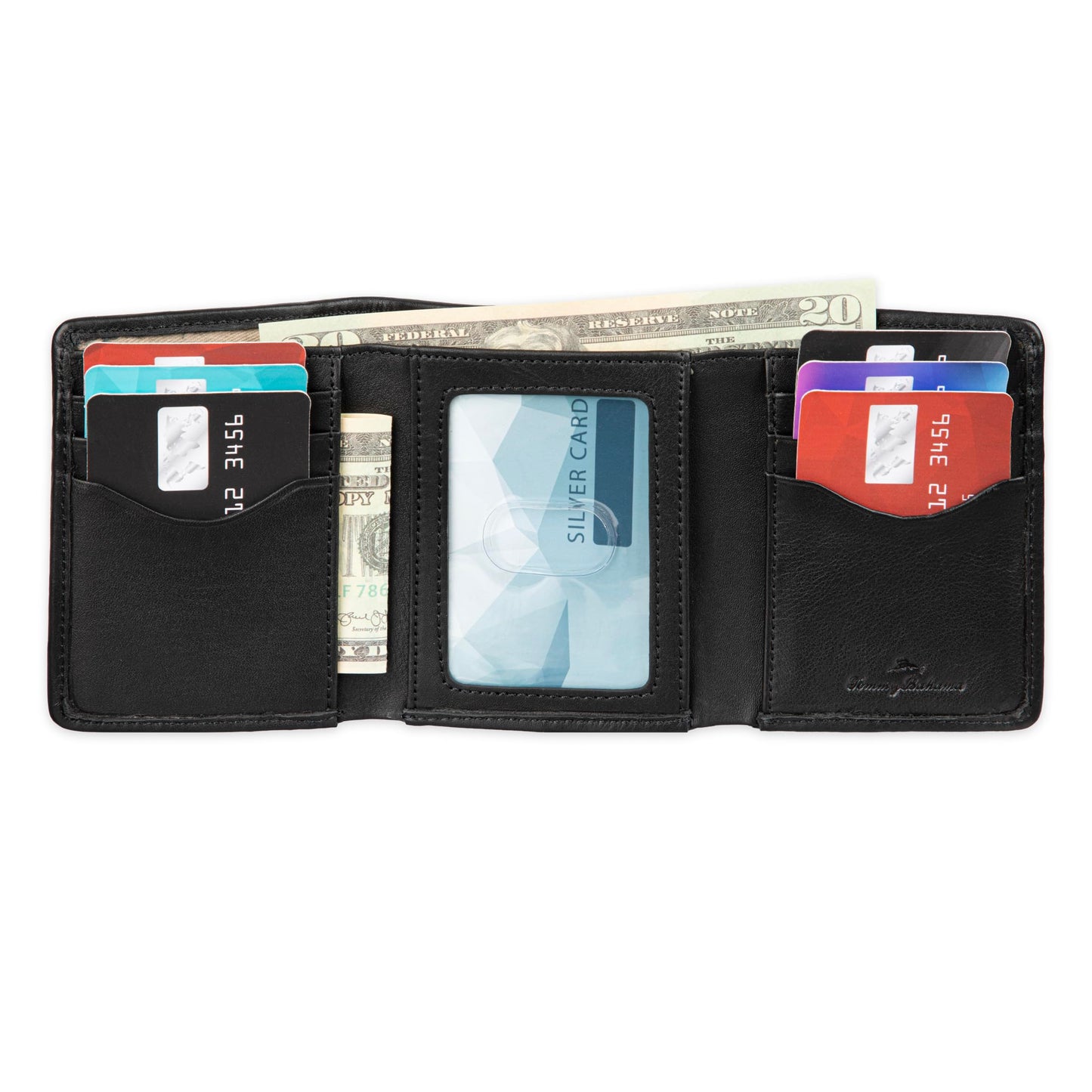 Tommy Bahama Mens Leather Trifold Wallet Black Pebble