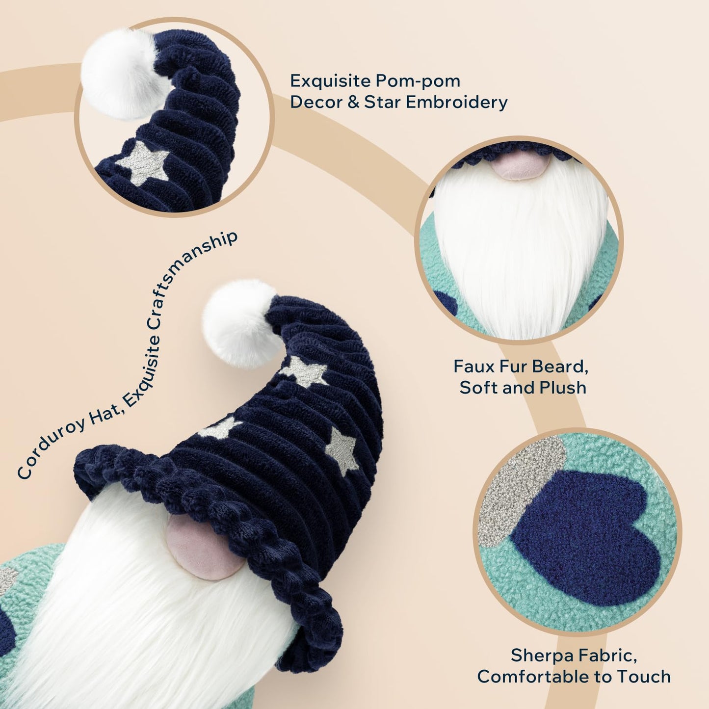 Phantoscope Merry Christmas Throw Pillow, Sherpa Fleece Gnome Santa Claus Shaped Pillow with Corduroy Hat & Pom-pom Plush Xmas Decorative Pillow for Couch, Blue, 10.5x18 inch