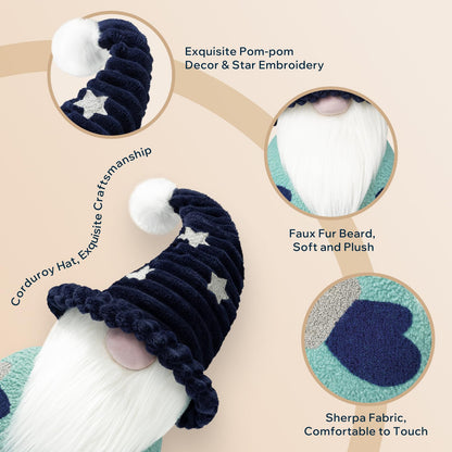Phantoscope Merry Christmas Throw Pillow, Sherpa Fleece Gnome Santa Claus Shaped Pillow with Corduroy Hat & Pom-pom Plush Xmas Decorative Pillow for Couch, Blue, 10.5x18 inch