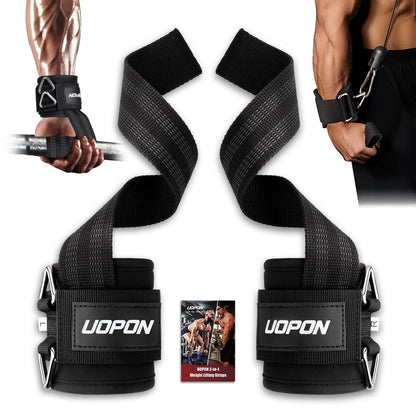 Weight Lifting Straps with Rings, 2 in 1 Wrist Straps for Weightlifting and Cable Machine with Double Triangle Rings and Non-slip Latex Thread, Lifting Cuffs for Home Gym Workout