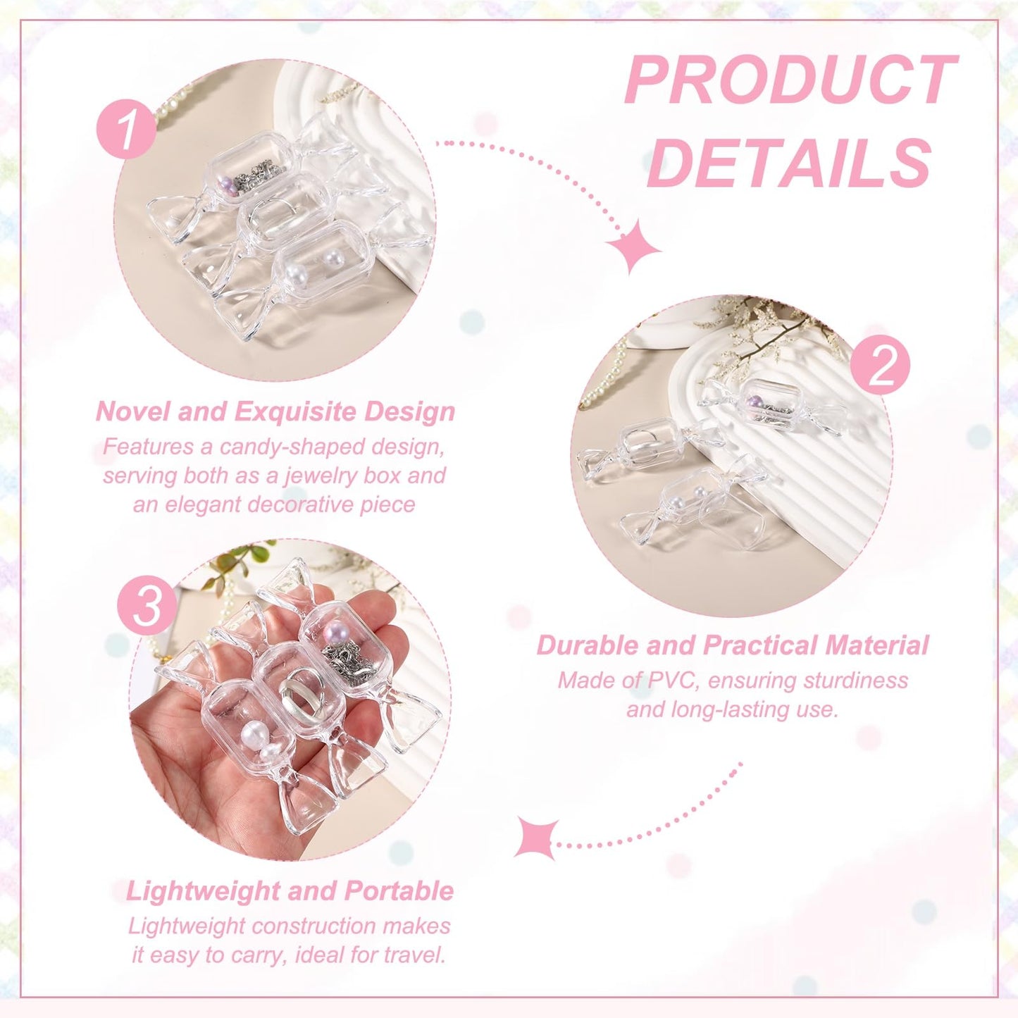 PATIKIL 50Pcs Candy Shaped Jewelry Box, Mini Plastic Jewelry Organizer Earrings Beads Bracelet Small Items Storage Container for Travel Wedding Christmas, Transparent