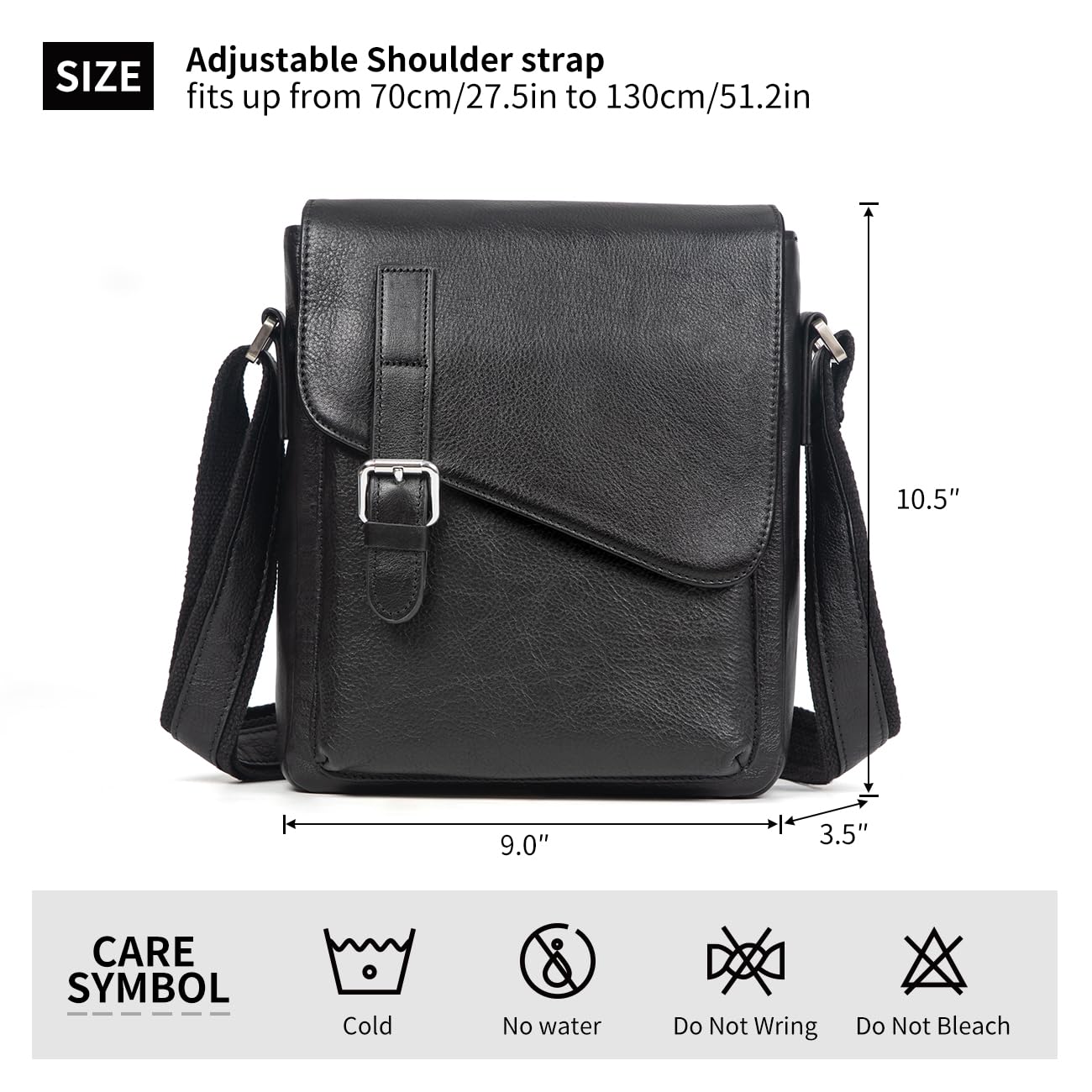 Augus Men's Leather Messenger Bag, Vintage Waterproof Crossbody Shoulder Bag, Anti-Theft Casual Satchel for Daily Commute & Travel, Fits Up to 11.5" Tablet