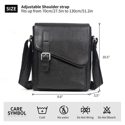 Augus Men's Leather Messenger Bag, Vintage Waterproof Crossbody Shoulder Bag, Anti-Theft Casual Satchel for Daily Commute & Travel, Fits Up to 11.5" Tablet