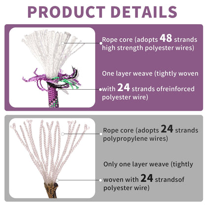 Arborist Rope Tree Climbing Rope(1/2 Inch x 100ft) 48 Strands Bull Rope for Construction Climbing Swing Sailing