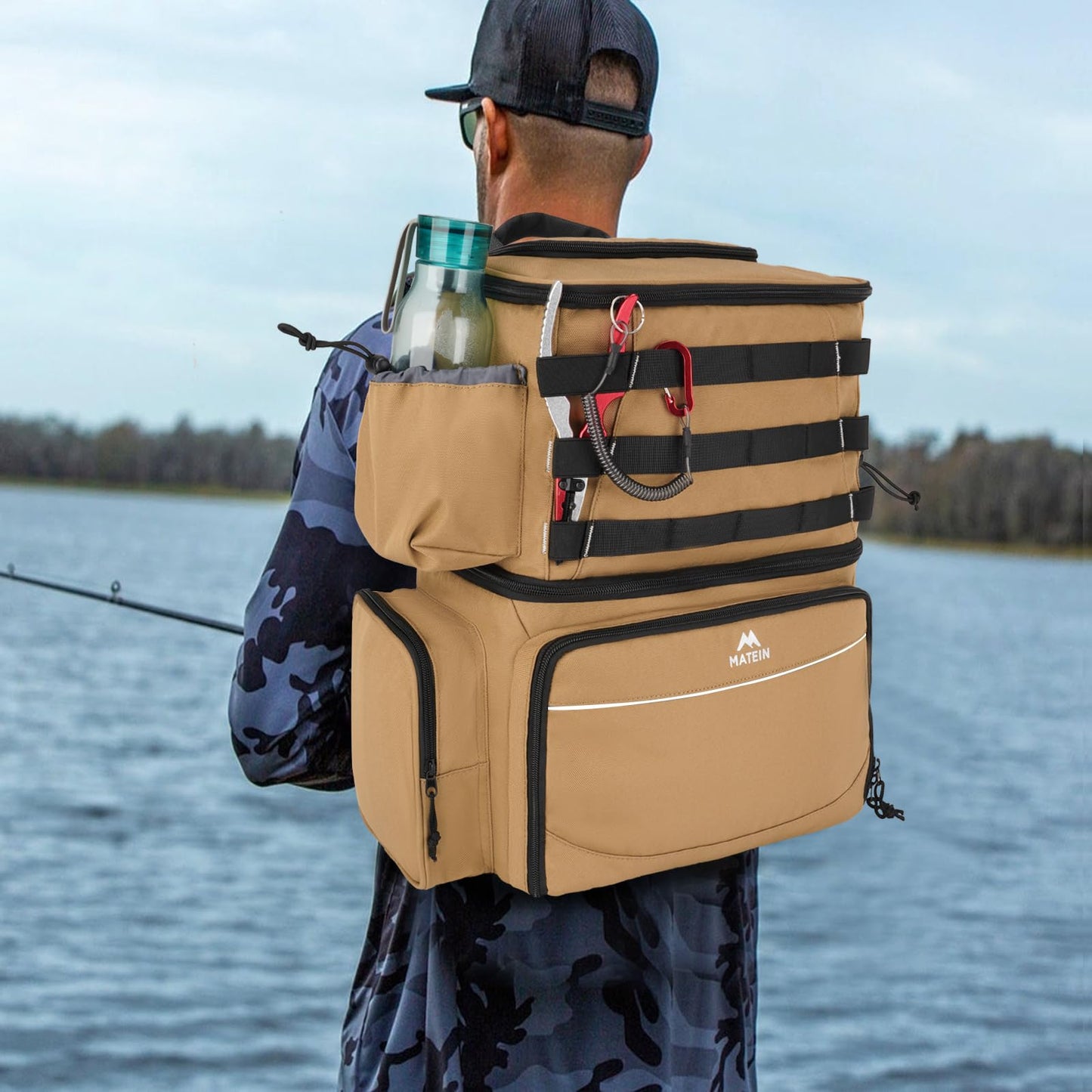 MATEIN Fishing Backpack, Water Resistant Fishing Tackle Box Bag with Rod Holders & Cooler, Gear Gifts for Men