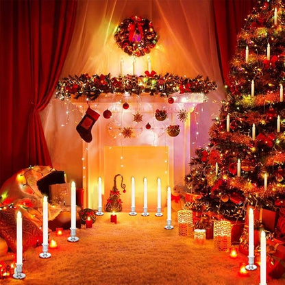 YAUNGEL Window Candles, 2 Pack LED Battery Operated Christmas Candles for Windows with Remote Timer Electric Candle Lights with Removable Candle Holders Suction Cups for Christmas Decorations, Silver