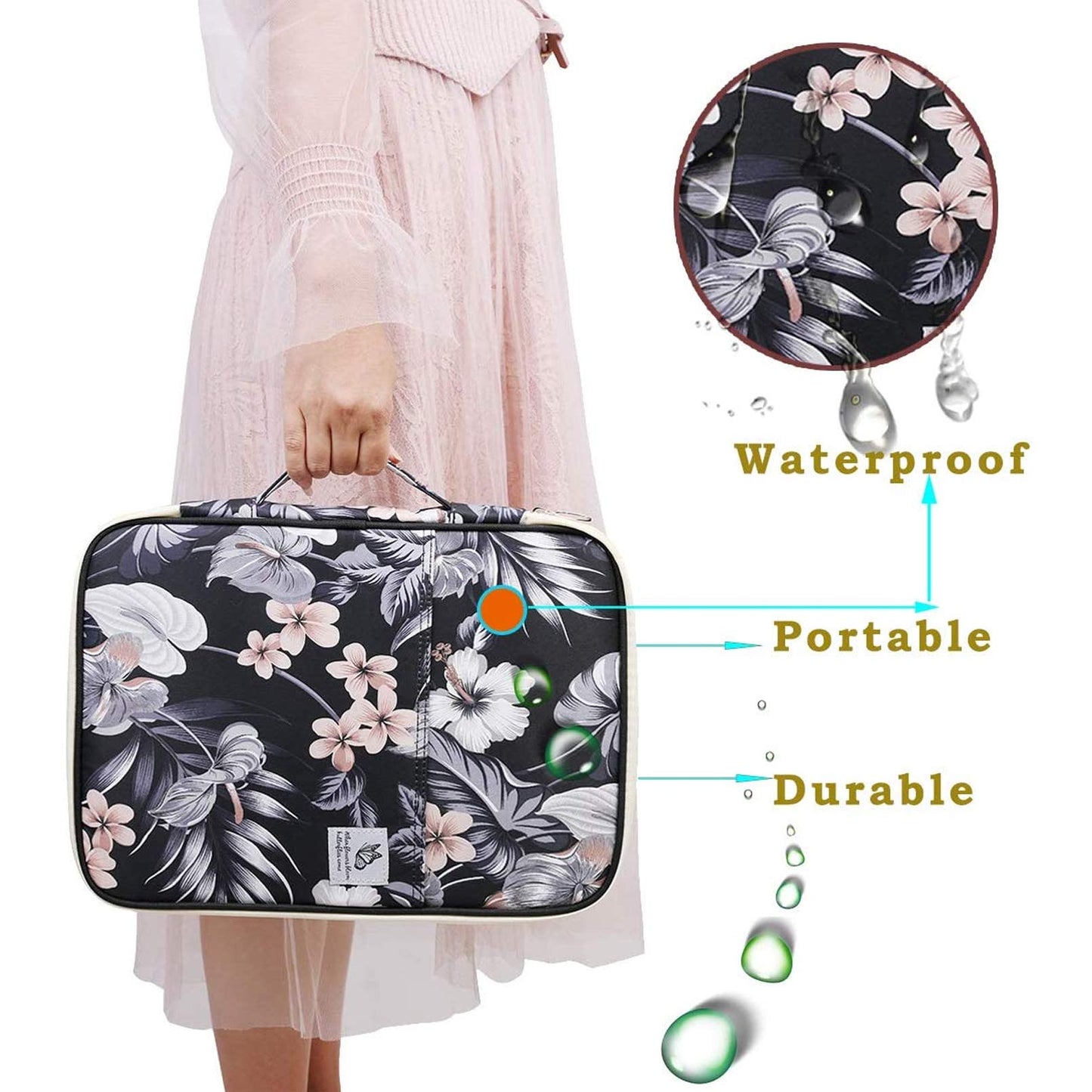 JAKAGO A4 Travel Portfolio Multifunctional Document Organizer Zippered Case for Office Supplies (Mulberry White)