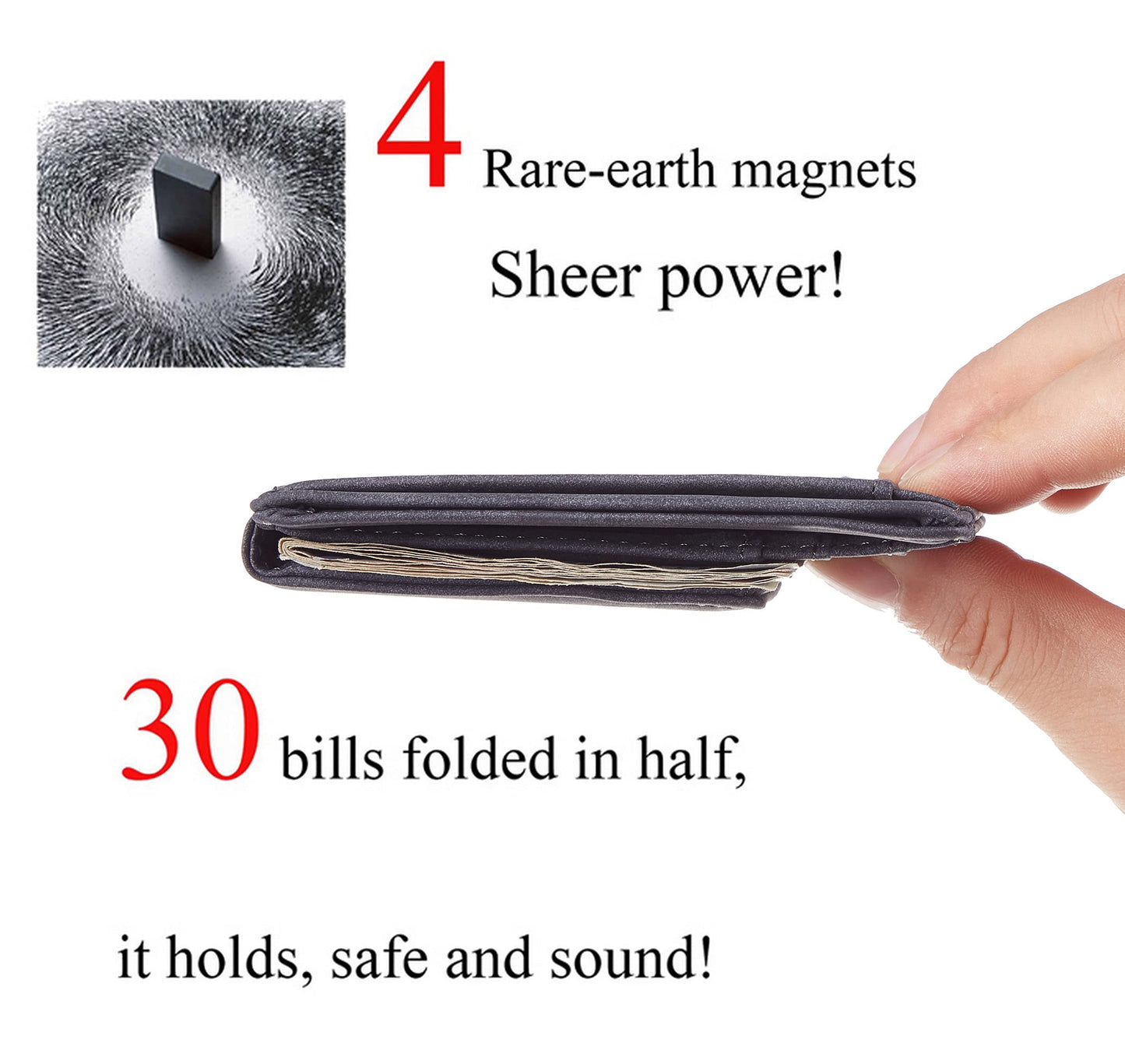 Toughergun Minimalist Wallet for Men with Magnetic Money Clip Leather Slim Wallet, Credit Card Holder RFID Blocking Front Pocket Holds Cash and Cards (Deep Grey)
