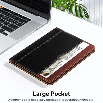 OKP Case for iPad A16 11th Generation 2025 / 10th Gen Case 2022, for 11 Inch / 10.9 Inch iPad Multi-Angle Viewing PU Leather Stand Cover with Pencil Holder & Pocket, Auto Sleep/Wake, Black Brown