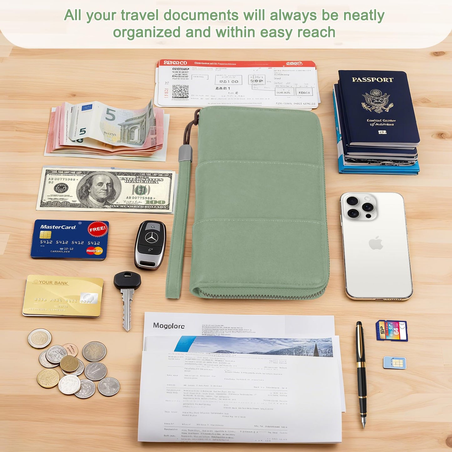 ZENTREON Family Passport Holder Wallet with Zipper, RFID Blocking Travel Document Organizer, PU Leather Passport Wallet for Women Men, Passport Cover Travel Wallet for Boarding Pass, ID, Money, Ticket