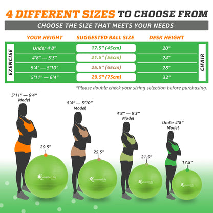 SmarterLife Exercise Ball Yoga Ball for Fitness, Balance, Stability, or Pregnancy, Gym Ball for Core Workout, Physical Therapy, Yoga Ball Chair for Office, Anti-Slip Anti-Burst