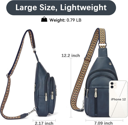 BOSTANTEN Sling Bag Cross Body Bag Trendy Leather Crossbody Purse Chest Bag with Adjustable Guitar Strap for Travel