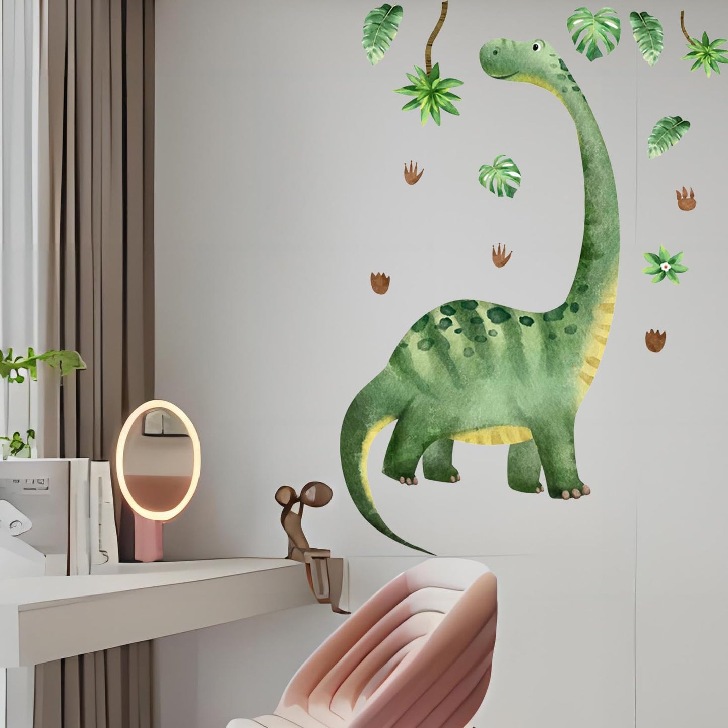Lotusamber Large Dinosaur Wall Decals for Boys Bedroom Dino Footprint Neutral Wall Stickers Baby Nursery Kids Boys Toddler Playroom Classroom Home Decor Wall Decor Gifts for Kids