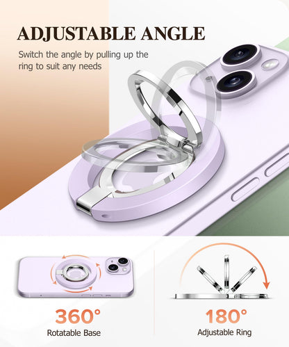 GVIEWIN Magnetic Phone Ring Holder, Compatible with MagSafe Phone Grip with Adjustable Stand, Magnet Phone Ring Kickstand for iPhone 17/16/15/14/13/12 Pro Max Plus Air/Other Phones (Glitter/Silver)
