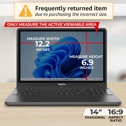 SightPro 14 Inch 16:9 Laptop Privacy Screen Filter - Privacy Shield and Anti-Glare Protector