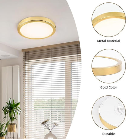 Hlite 4pack 9 Inch Flush Mount LED Ceiling Light Fixture,18W 1800LM Super Slim Light Fixtures Ceiling Mount 3000K/4000K/5000K 3CCT Selectable,Light Fixtures for Kitchen,Bedroom (Gold)