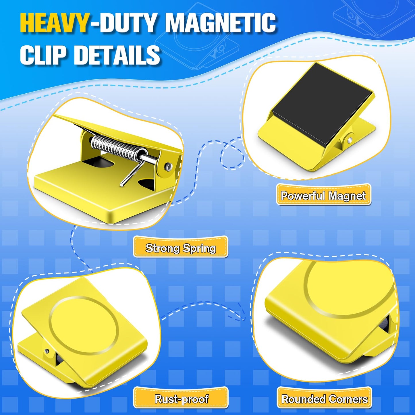Grtard Strong Magnetic Clips, 2.2 Inch Extra Large Magnetic Clips Heavy Duty, 8Pack Magnet Clip for Fridge, Clip Magnets for Refrigerator, Whiteboard, Classroom, Kitchen, Office Organizer (Yellow)