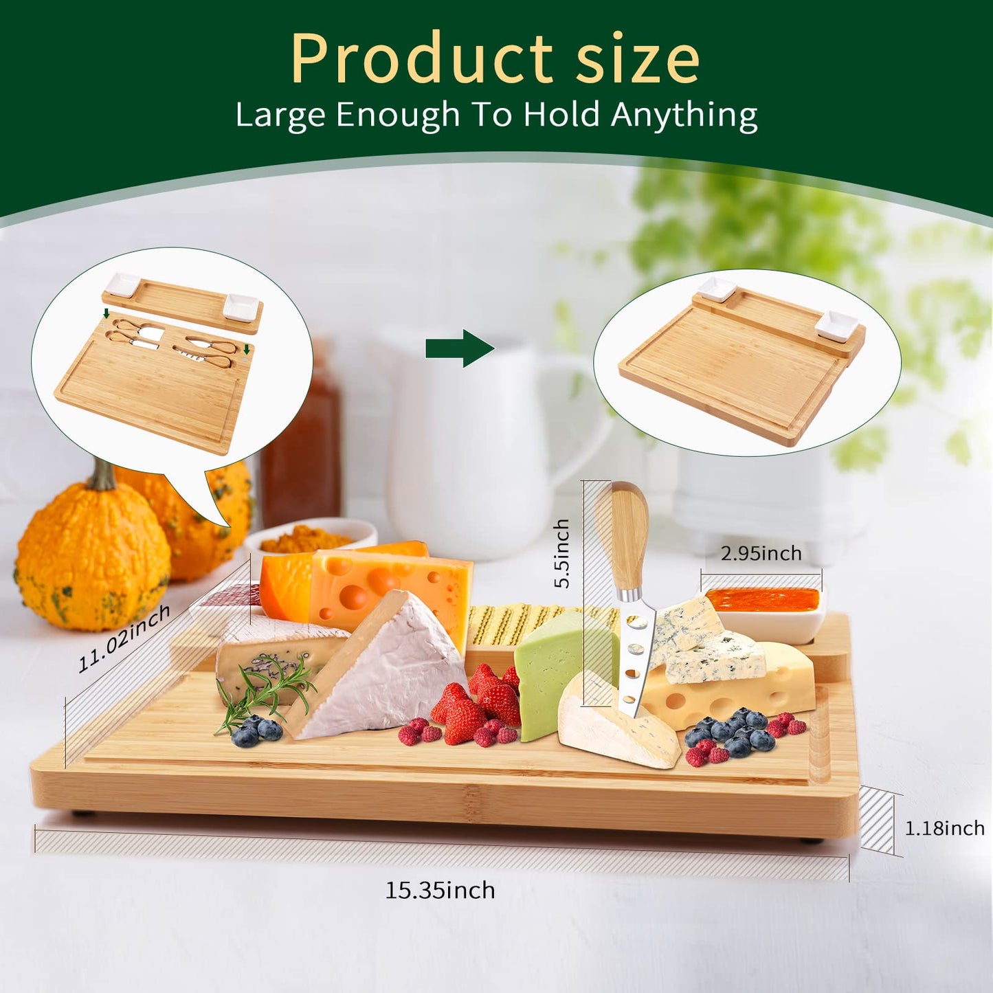 Charcuterie Boards and Knife Set - Bamboo Cheese Board - Wine Meat Cheese Tray Platter - Unique Housewarming Gifts, Anniversary Wedding Gifts for Couple, Bridal Shower Gift