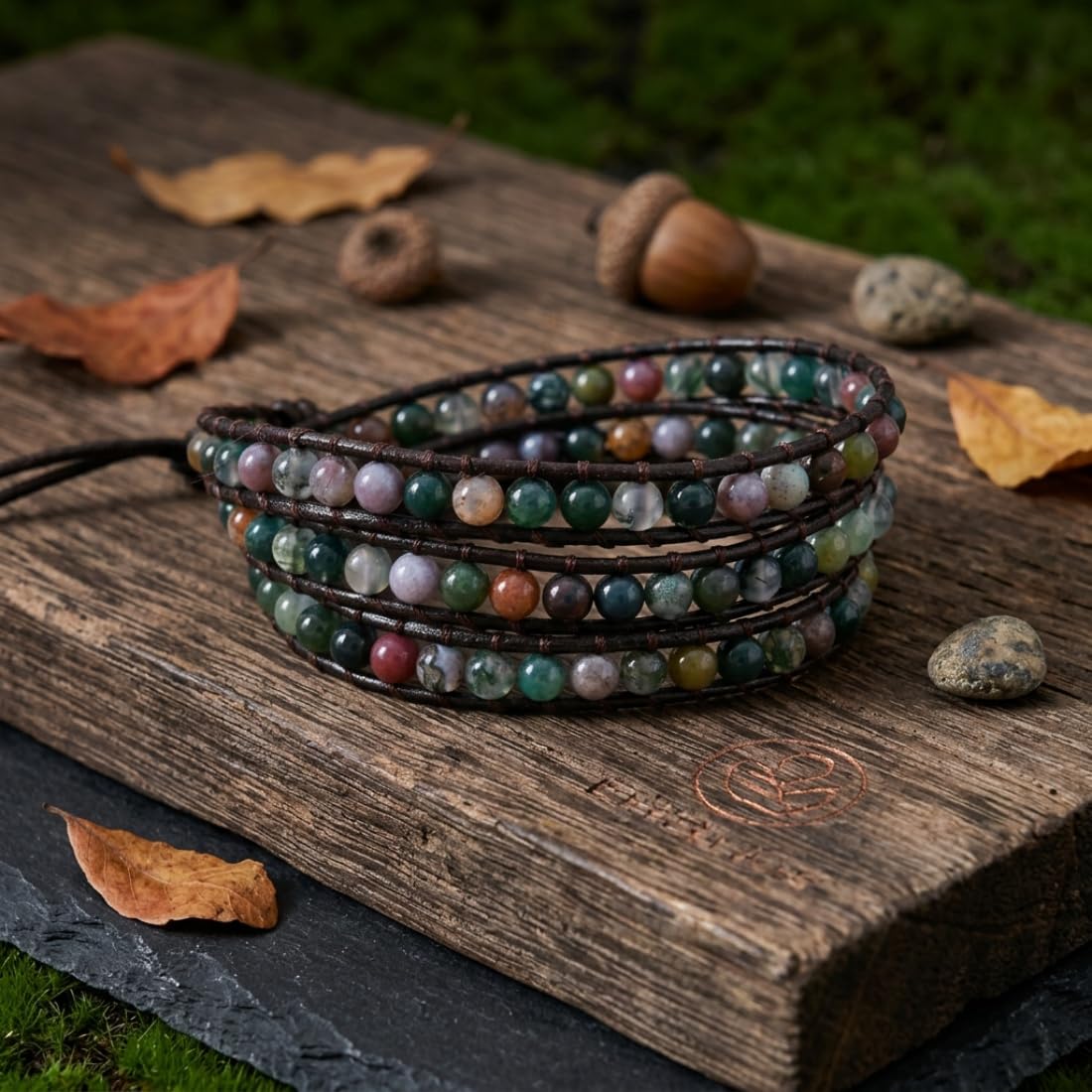 YGLINE Handmade Leather Wrap Bracelet Agate Wrap Adjustable Bead Bracelet