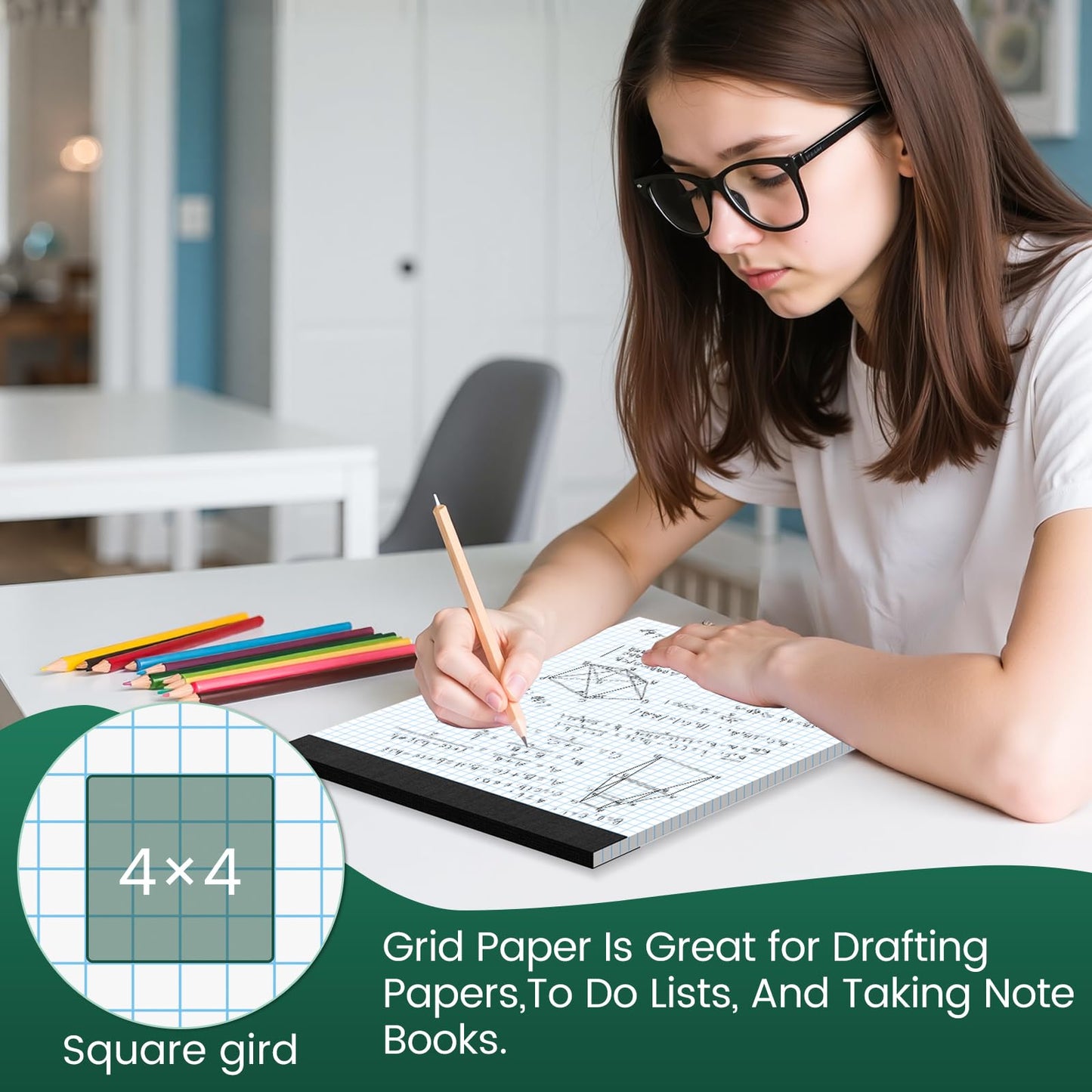 Ciphyfee Graph Paper 8.5 X 11, 6 Pack, 4x4 Quad Ruled, Grid Paper Pad 8-1/2" X 11", Grid Pad 8.5 X 11.75, Engineering Notebook, Easy Tears Off, White 70 Gsm Graft Paper