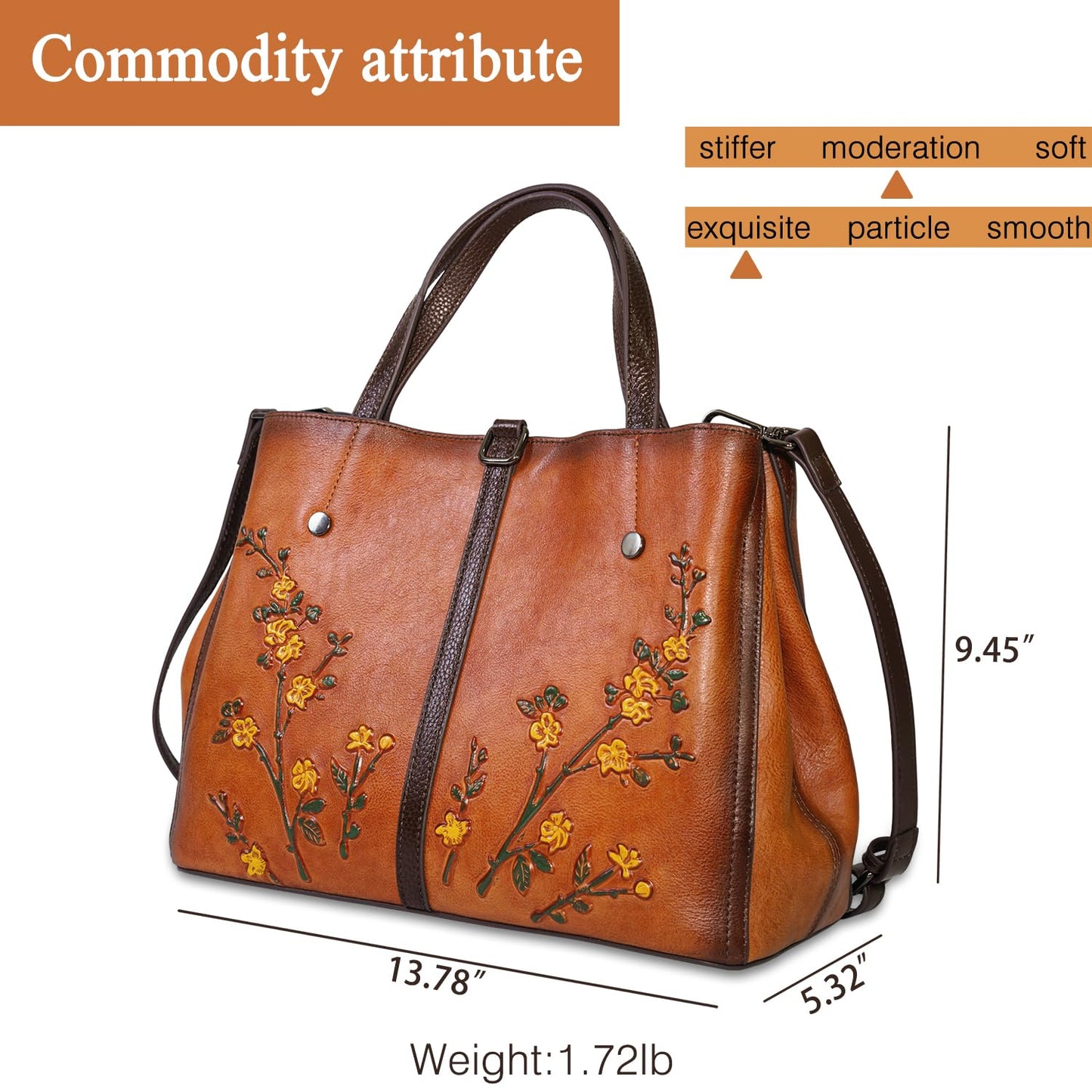 SHARPAD Genuine Leather Satchel for Women Top Handle Bags Handmade Purse Vintage Embossed Leather Crossbody Handbags Hobo Bag (Brown-2)
