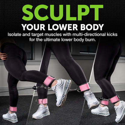 Gradient Fitness Ankle Straps (2 Pack) | Ankle Strap for Cable Machine, Ankle Bands for Working Out, Cable Ankle Strap, Cable Machine Attachment, Ankle Cable Attachments for Gym (Pink, 2 D-Rings)