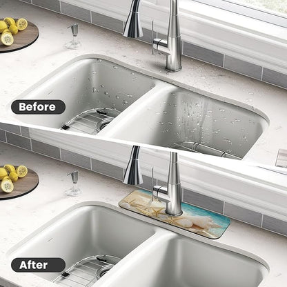 Summer Beach Starfish Sea Shell Blue Sky Sun Kitchen Sink Splash Guard Faucet