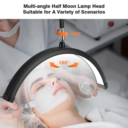 Mznoo Lash Light for Eyelash Tech with Wheels, Half Moon Light for Lash Extensions, Nail Tech, Tattoo Artist and Make up, LED Floor Lamp Adjustable Brightness and Color Modes (Black)