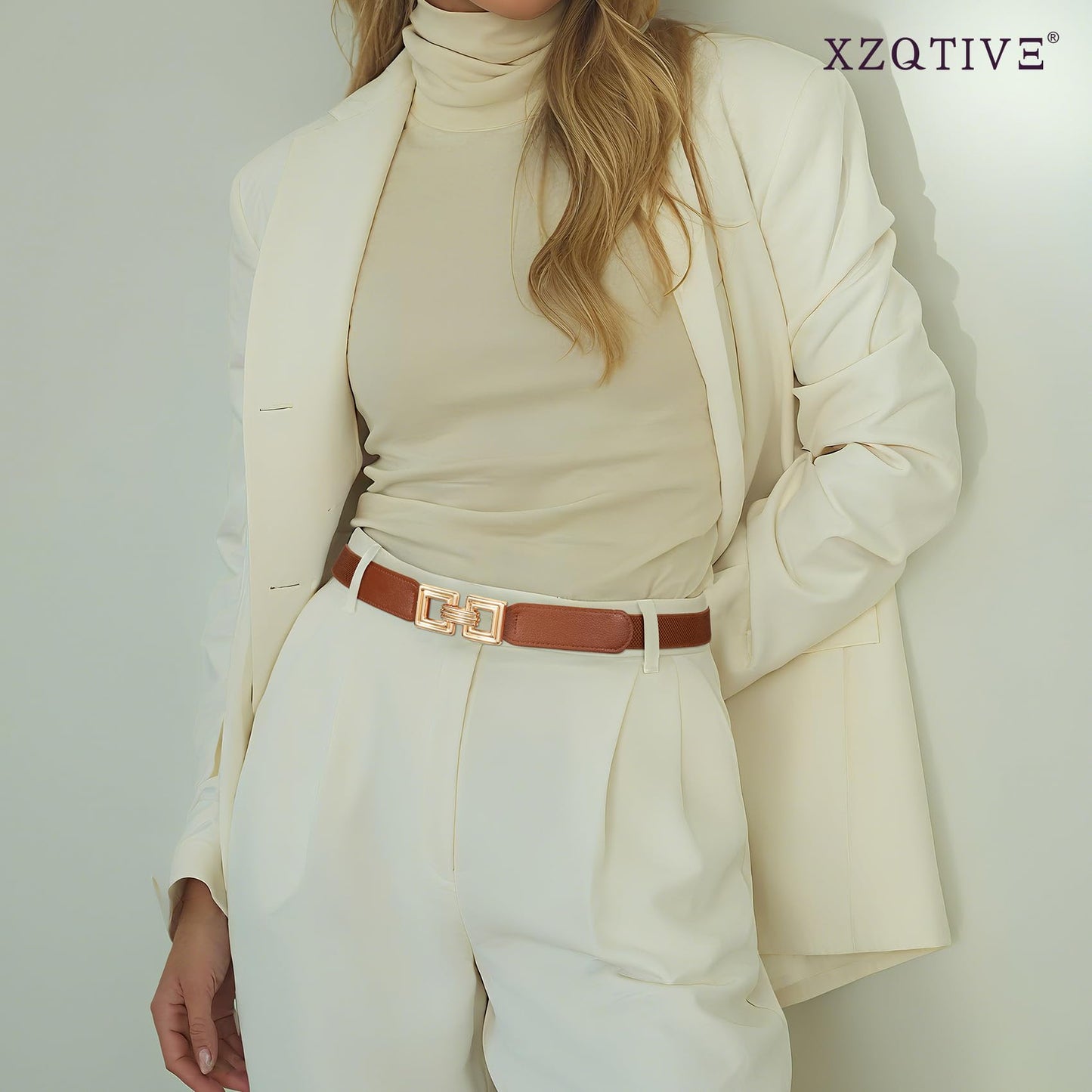 XZQTIVE 2 Pack Women Skinny Stretchy Cinch Belt for Dresses, Thin Elastic Belt Ladies Waist Belt with Retro Gold Buckle (Black+Brown) Fit Waist Size 32"-39"