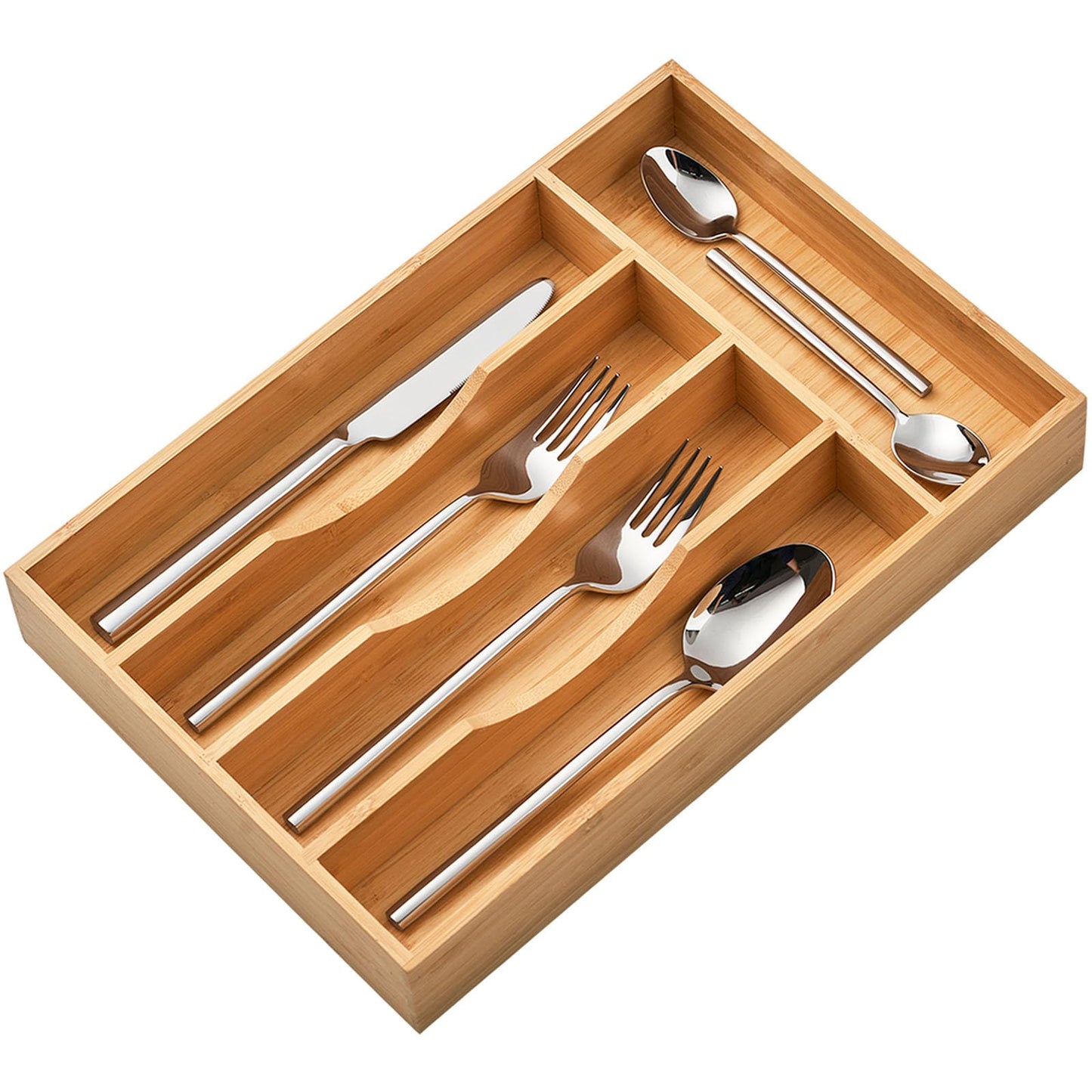 Umilife Bamboo Kitchen Drawer Organizer, 8.25 Inch Silverware Utensils Tray Holder for Small Drawer, Wood Caddy for Flatware Cutlery Knives
