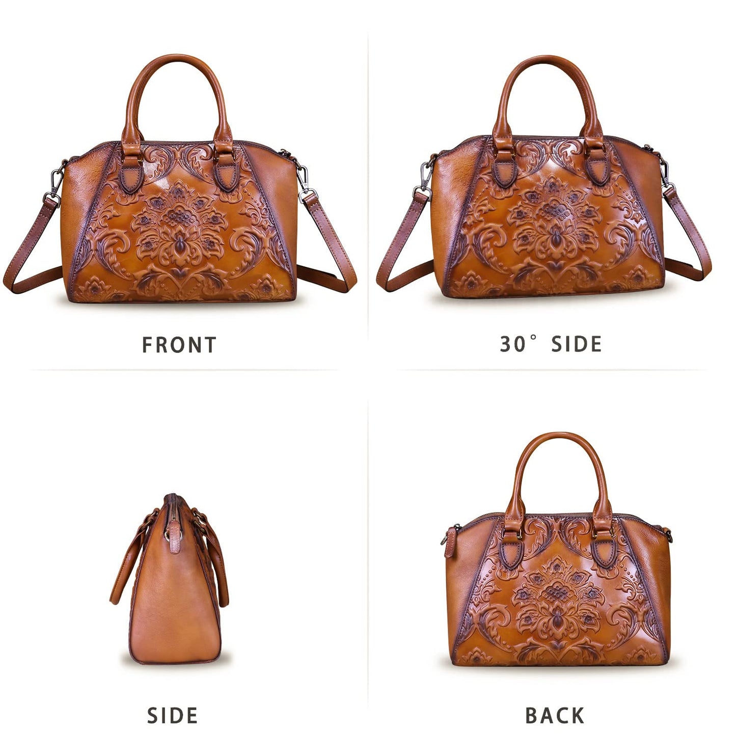 Genuine Leather Satchel for Women Top Handle Bags Handmade Purse Vintage Embossed Leather Crossbody Handbags Hobo Bag (Brown)