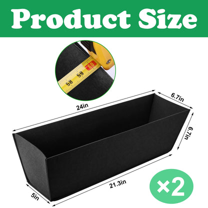Adnee 2 Pcs 24 Inch Fabric Plant Window Box Liners-Rectangular Non-Woven Planter Basket Liner-Black Felt Flower Hanging Basket for Outdoor Garden Wall Hanging Planter Flower Vegetables