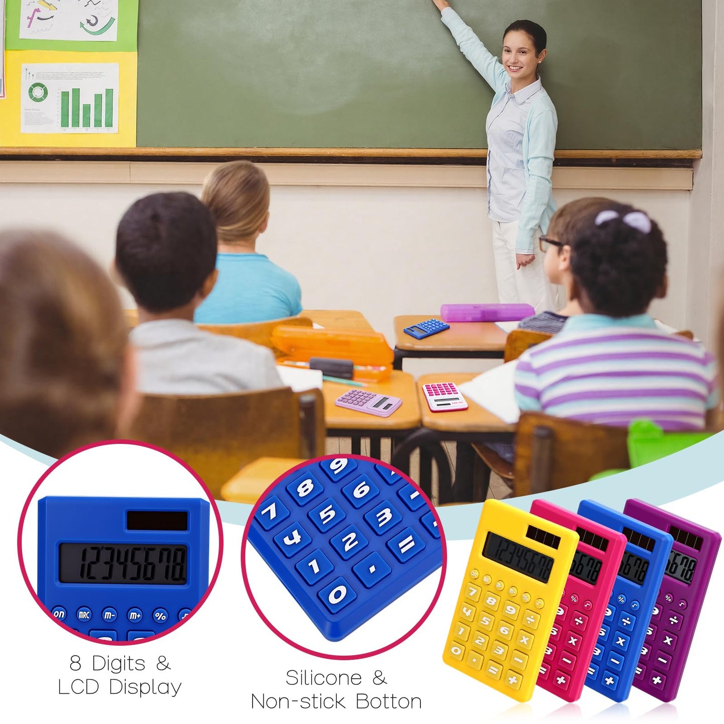 Yunsailing 48 Pcs Pocket Calculators Bulk Mini 8 Digit Handheld Calculator Small Basic Standard Calculator for Students Kids Teachers School Desktop Home Office, 3 Designs (Fresh)