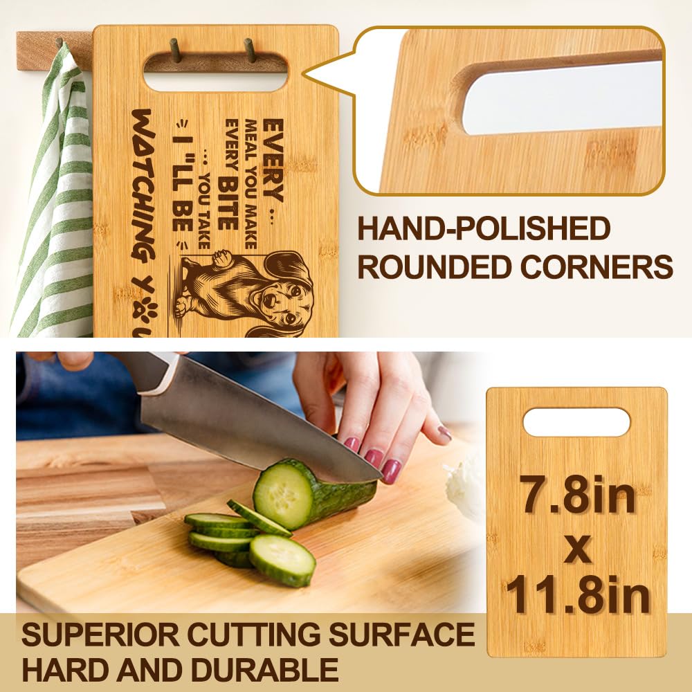 Housewarming Birthday Christmas Gifts for Dog Lovers Women Friends, Food Serving Bamboo Cutting Board Cheese Board for Home Kitchen Decor with Cute Towel, I'll Be Watching You - Dachshund Mom Dad