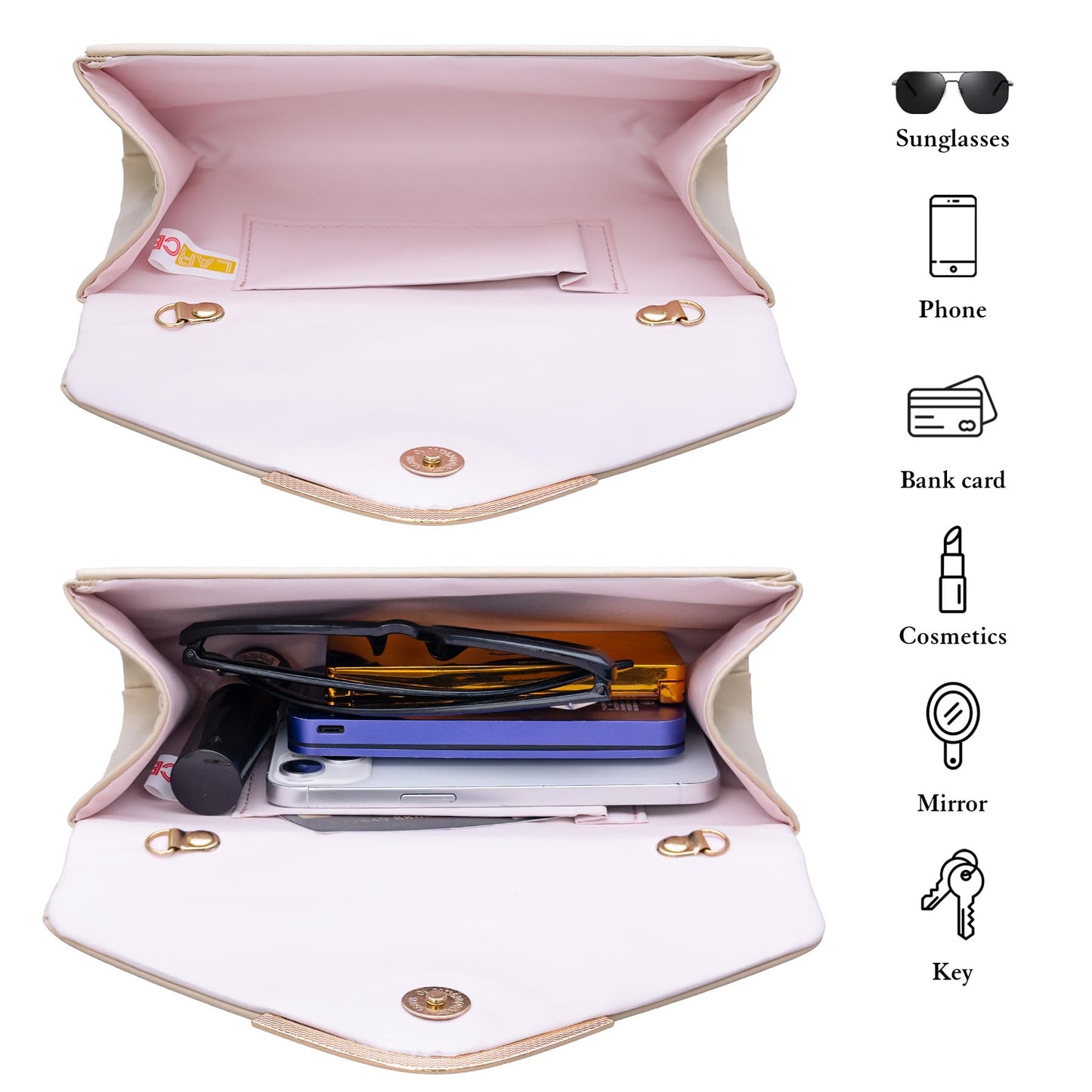 Larcenciel Apricot Clutch Purse for Women, Trendy Vegan Leather Envelope Evening Bags & Chain, Cute Cream Party Bag Formal Bride Dress Purse Ladies Crossbody Shoulder Handbag for Wedding Cocktail Prom