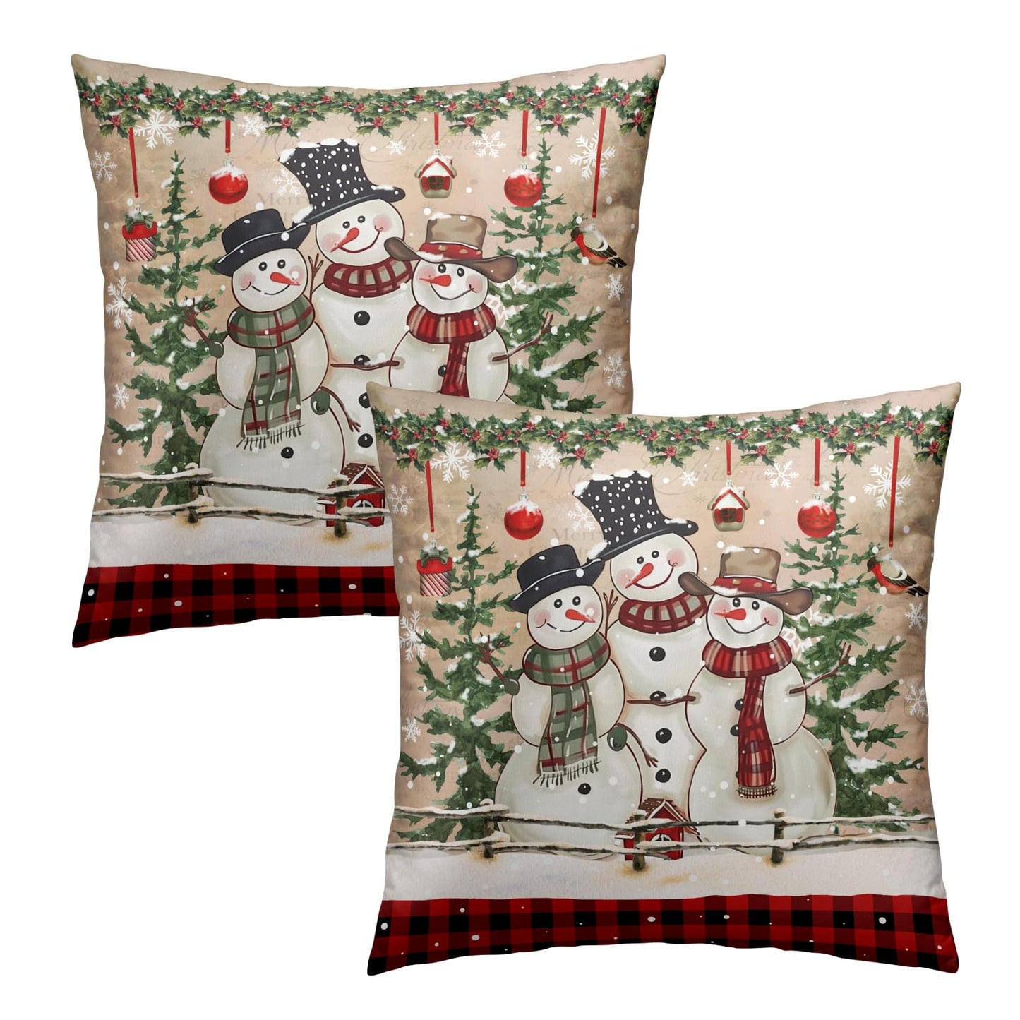 Giwawa Winter Snowman Throw Pillow Covers 18x18 Inch Set of 2 Red Buffalo Plaid Cushion Cover Accent Pillow Protector for Home Sofa Bedroom Decor